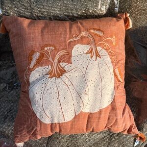 Embroidered Pumpkin Accent Pillow - Rust Orange